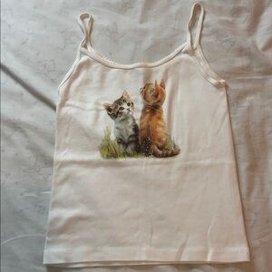 Brandy Melville Cream Tank Top with Cat Print